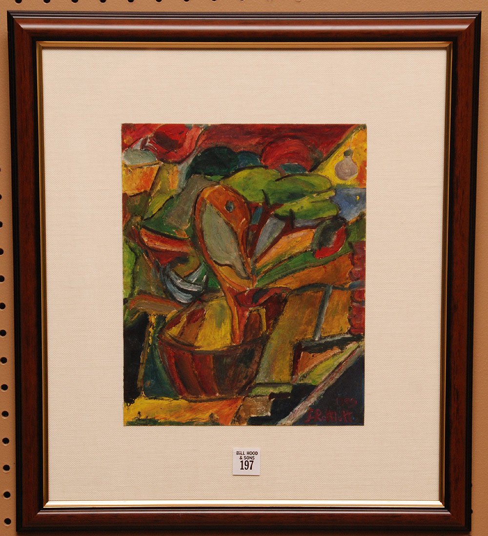 Karl Schmidt-Rottluff, attrib. (German 1884-1976) abstr: Karl Schmidt-Rottluff, attrib. (German 1884-1976) abstract, oil on paper, signed and dated 1909, image size 11 ? x 8 ?“