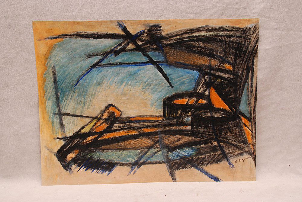 Olga Roznova (Russian 1886-1918) abstract, oil on paper: Olga Roznova (Russian 1886-1918) abstract, oil on paper, signed in Cyrillic, size 16 ? x 21 ?“