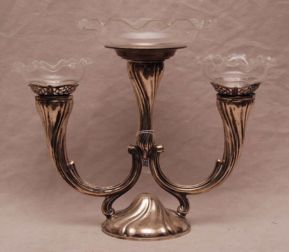 German silver epergne, 16ozt, 12 1/2"h x 15"w (without : German silver epergne, 16ozt, 12 1/2"h x 15"w (without glass)