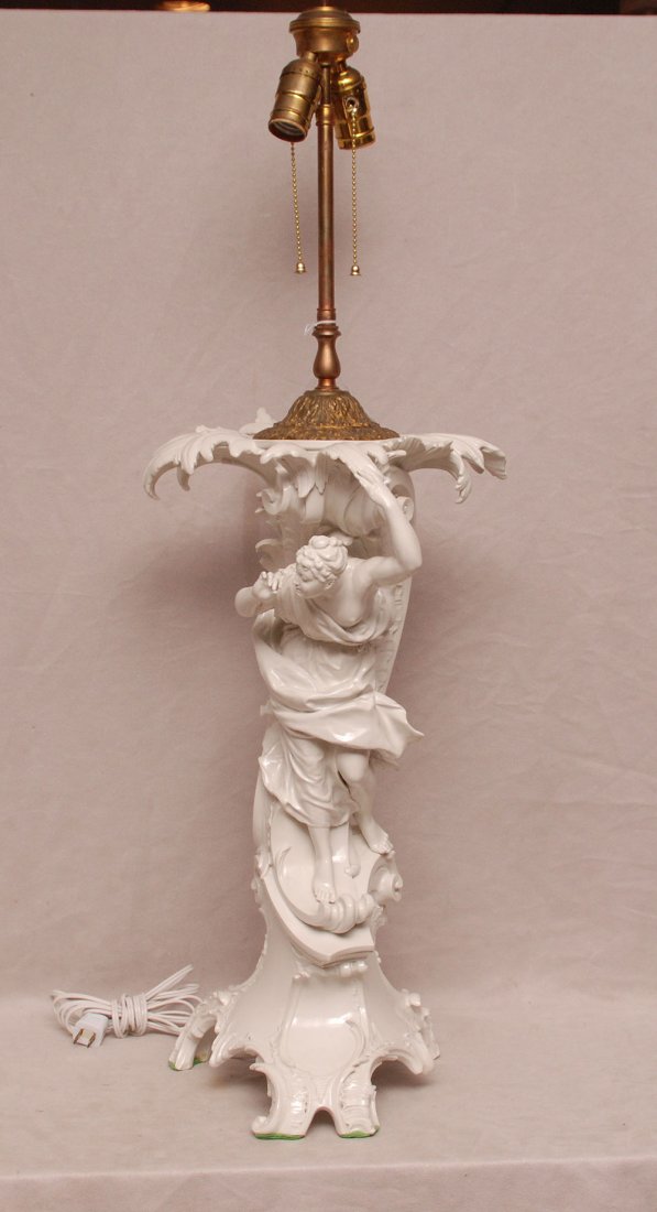 KPM Blanc de Chine figural porcelain lamp, 34"h: Blanc de Chine figural porcelain lamp, KPM MARK 34"h