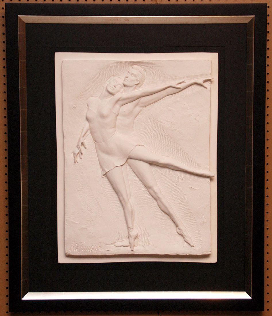 Bill Mack (AMERICAN, b. 1949) cast- sculpture in: Bill Mack (AMERICAN, b. 1949) cast- sculpture in relief, dancing couple, 25"x19"