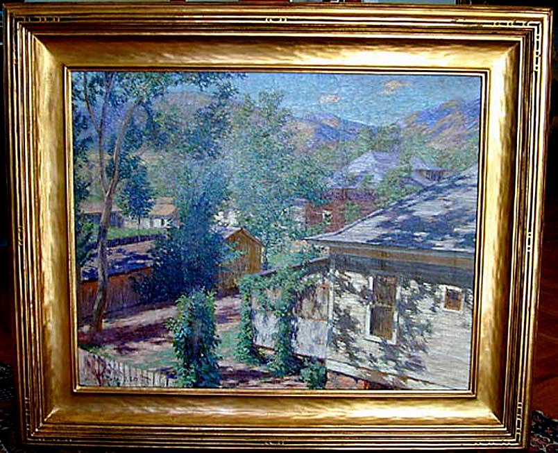 Joel Levitt (Russian/American 1875-1937) Impressionist: Joel Levitt (Russian/American 1875-1937) Impressionist Oil Rare and fine short-stroke impressionistic oil on canvas by renowned artist Joel Levitt depicting dappled light upon rooftops from an unusual
