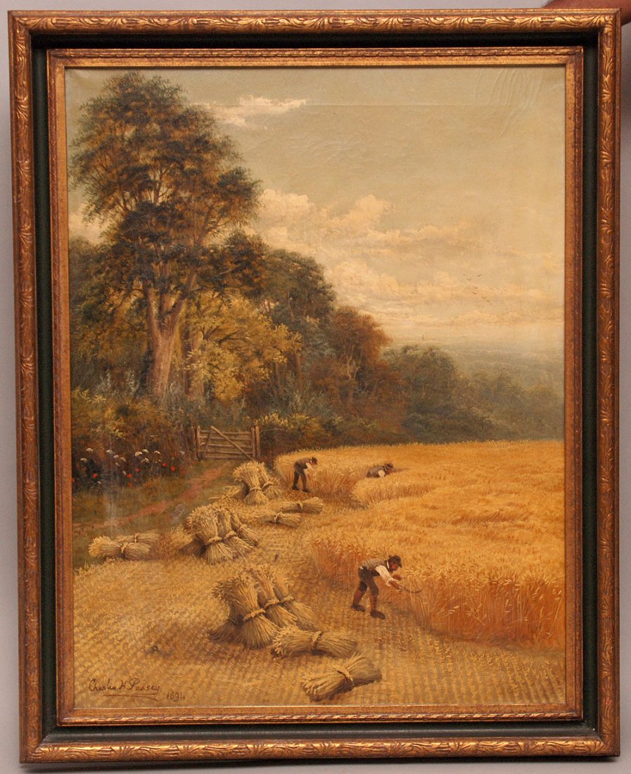 Charles Henry Passey (BRITISH, 19th century) oil on: Charles Henry Passey (BRITISH, 19th century) oil on canvas, "Harvesters at work", 35-1/2" x 28"