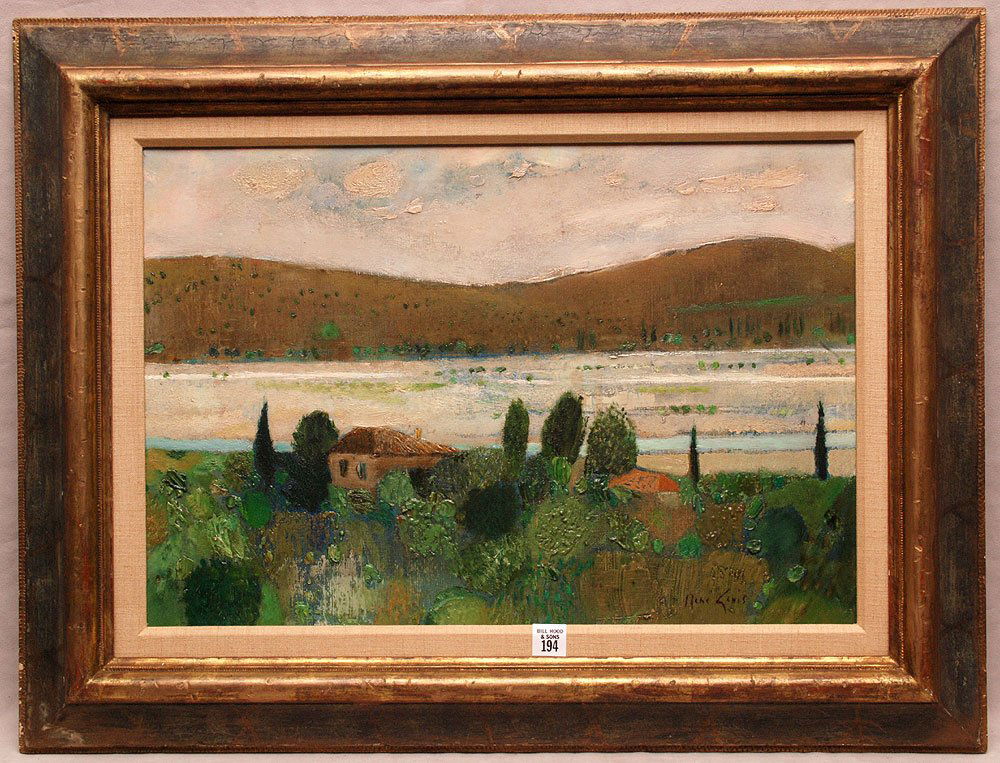 Rene Genis (French, 1922-2004) oil on canvas, "Arta": Rene Genis (French, 1922-2004) oil on canvas, "Arta" old David B. Findlay Galleries New York lable on verso, 15" x 22"