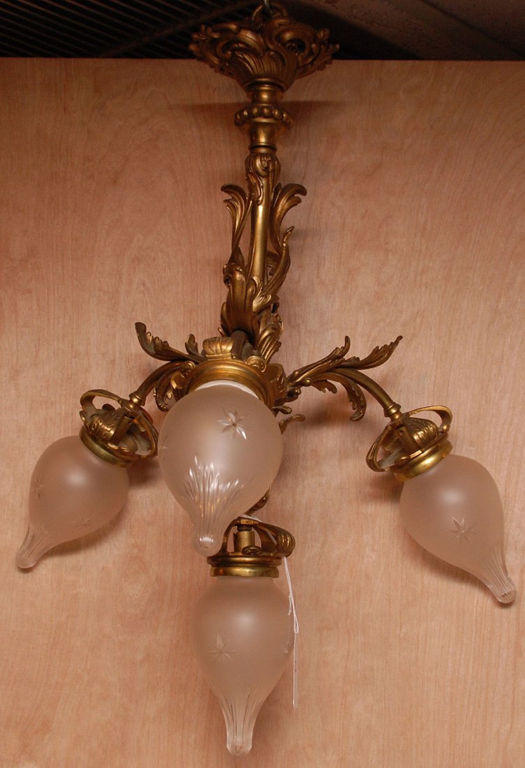 Vintage bronze 4 light chandelier with gold finish,: Vintage bronze 4 light chandelier with gold finish, 21"h x 12"w