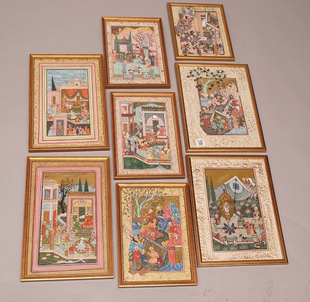 Collection of 8 of Mughal School paintings, various: Collection of 8 of Mughal School paintings, various sizes, largest is 14" x 10"