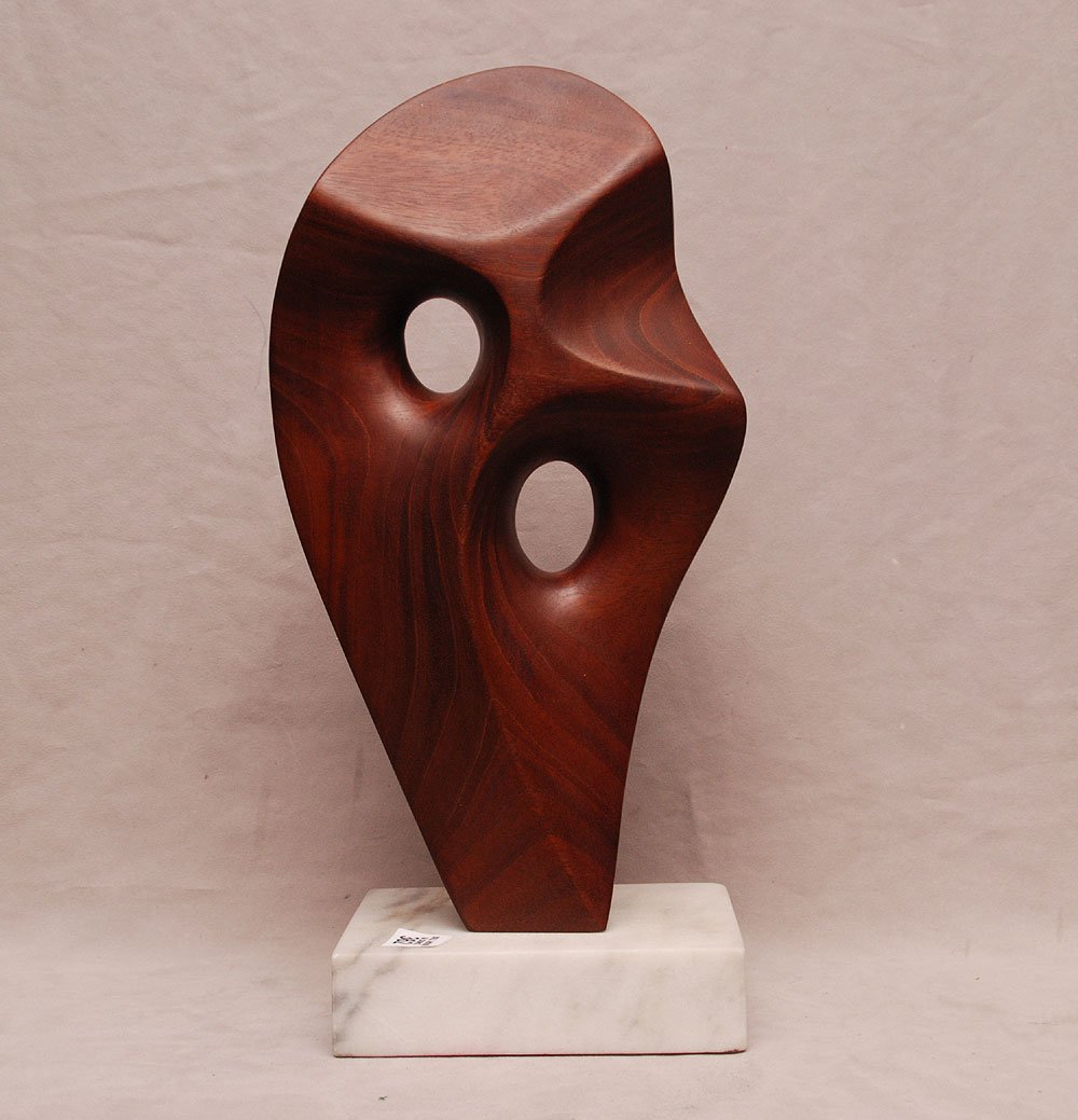 Henry Moretti (AMERICAN 20th Century) Mahogany modern: Henry Moretti (AMERICAN 20th Century) Mahogany modern sculpture on marble base, 12"h