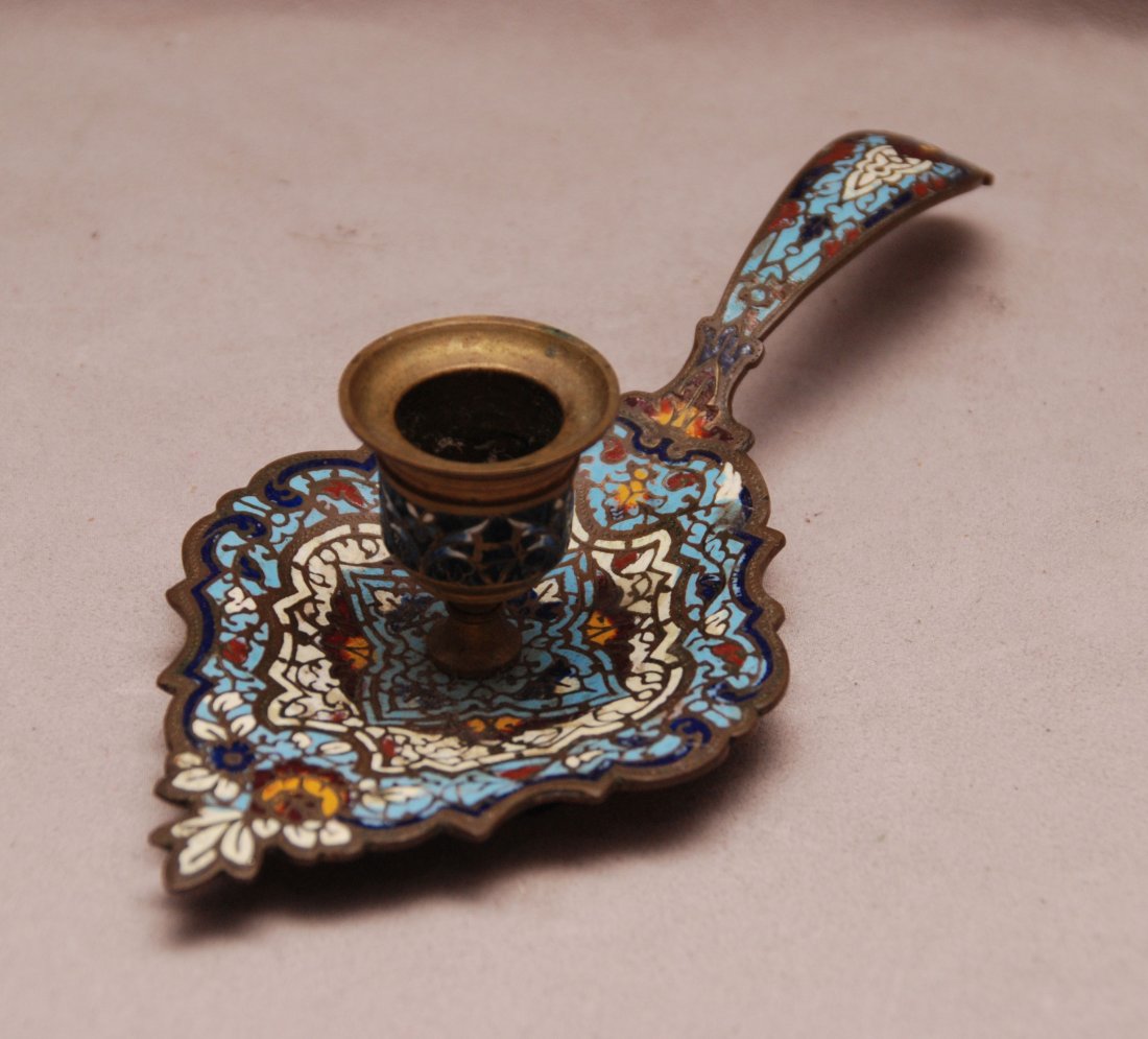 8 pc. Cloisonné and Champleve lot, incl; vase with jade: 8 pc. Cloisonné and Champleve lot, incl; vase with jade tree, vase with landscape scenes, mini vase, covered box, mini dish on stand, candlestick, inkwell pin dish (boy on dragon)