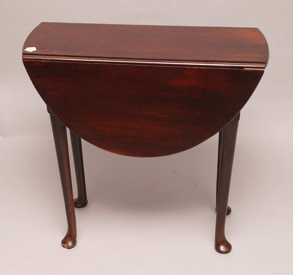 Drop leaf mahogany diminutive table on Queen Ann legs,: Drop leaf mahogany diminutive table on Queen Ann legs, 28"h x 29 1/2"w x 12"d
