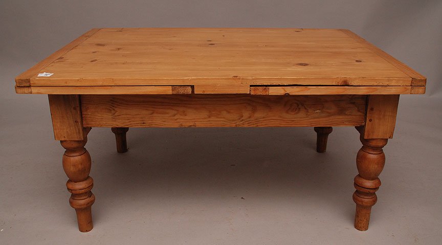 Pine coffee table with bread board ends, 19"h x 39"w x: Pine coffee table with bread board ends, 19"h x 39"w x 27 3/4"d