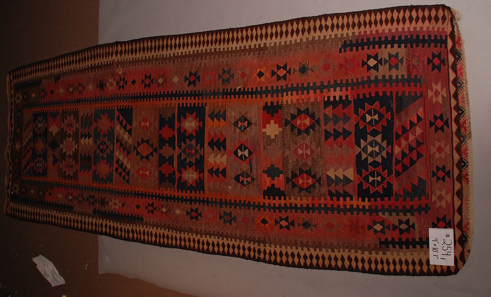 Antique Turkish Kilim, 4' x 10'7" (very good condition): Antique Turkish Kilim, 4' x 10'7" (very good condition)