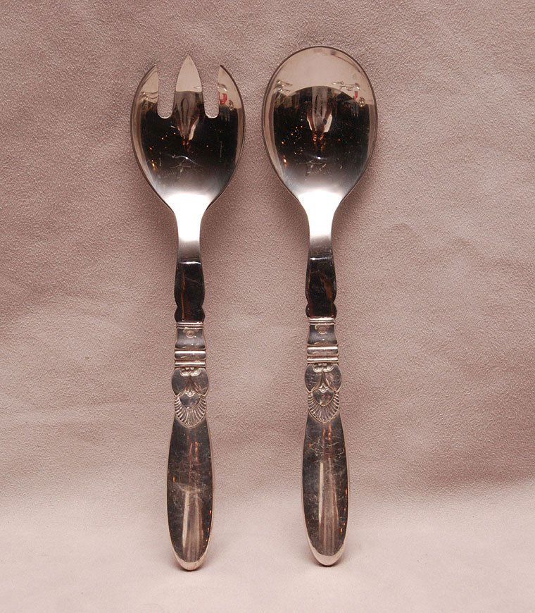 Georg Jensen sterling salad set, Denmark, 8 1/4"L: Georg Jensen sterling salad set, Denmark, 8 1/4"L