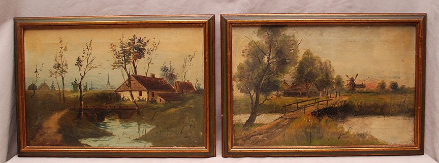 Fine Pair of Late 19th Cent. Dutch Paintings. Both Oil: Fine Pair of Late 19th Cent. Dutch Paintings. Both Oil on Canvas. One signed lower left E. Kerler, circa 1880's. The other signed H. Howard, an English school artist, same era. 14"x 20"