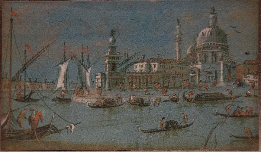 Attrib. Giacomo Guardi (Italian 1764-1835) Scene of Ven: Attrib. Giacomo Guardi (Italian 1764-1835) Scene of Venice, gouache, size 3 1/8 x 3 ¾