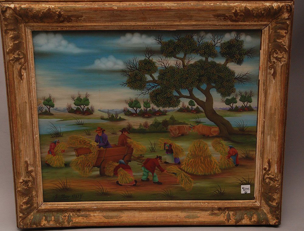 German School (2) Reverse Paintings by D. Popec, 19" x : German School (2) Reverse Paintings by D. Popec, 19" x 24" and 13" x 17"