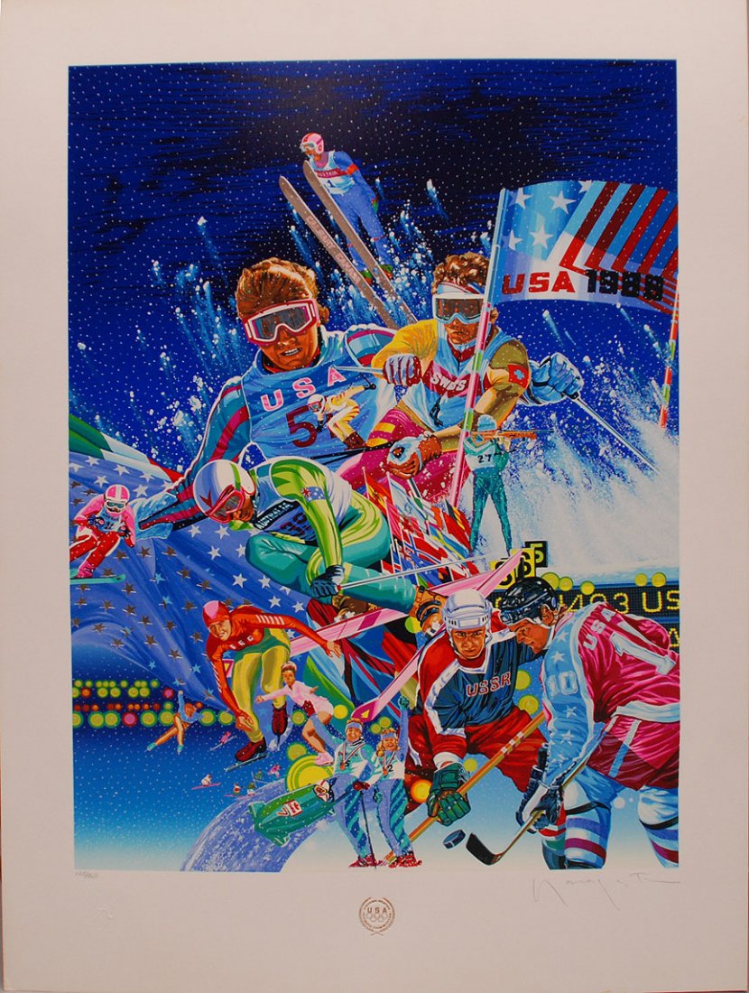 Hiro Yamagata (California / Japan b. 1948 - ) Olympics: Hiro Yamagata (California / Japan b. 1948 - ) Olympics - WINTER SPORTS, color screen-print, signed in pencil, from the numbered edition 320, images 36" x 26”, sheet 45 ½ x 32 ½”, Martin Lawrence