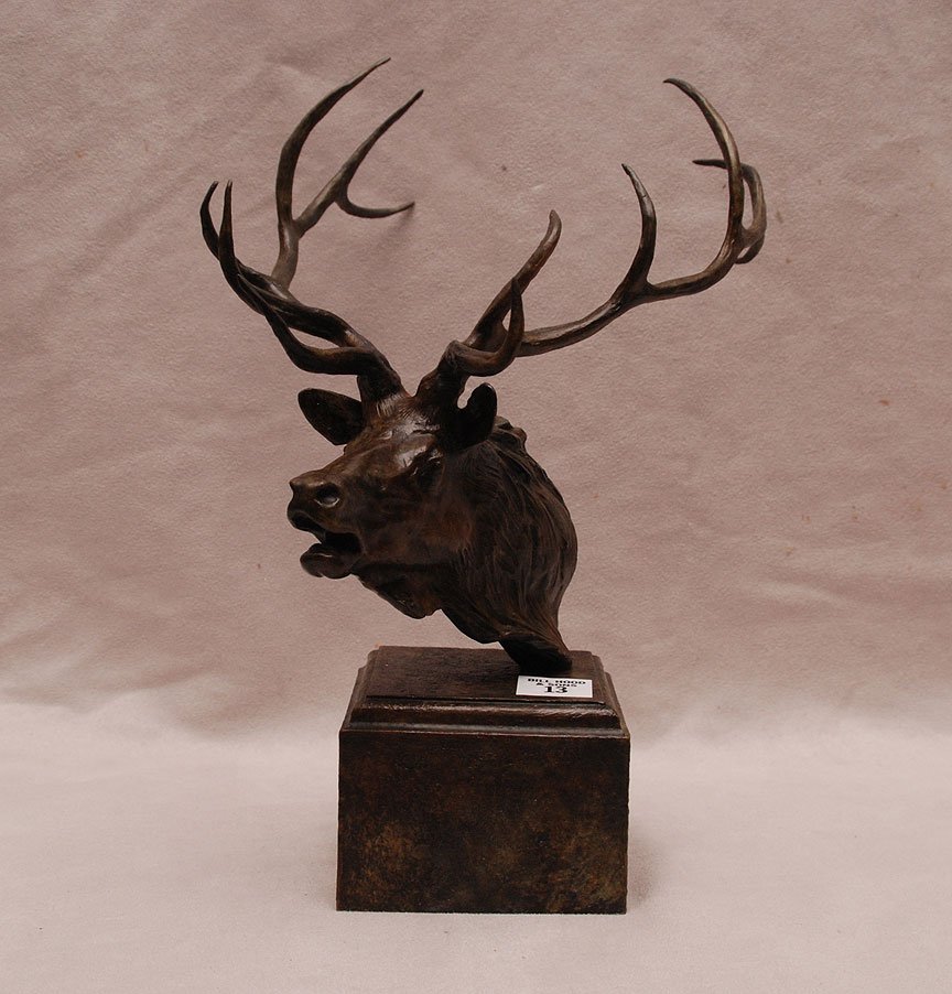 Bronze sculpture of elk on attached stand by "Alexander: Bronze sculpture of elk on attached stand by "Alexander Phimister Proctor" signed "App 1893 A/P, elk is 8 3/4"h x 8"w