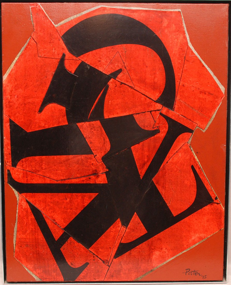 David Porter (American 1912 - 2005) Collage/Painting: David Porter (American 1912 - 2005) Collage/Painting "Dancing Man" painting size approx. 30" x 24" Original receipt $2500 in 1975 also comes w/ old appraisals, 2005 appraised for $5,000