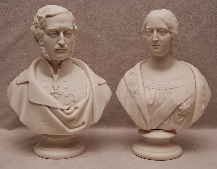 Pair Parian figures, Queen Victoria, 1823-1900,: Pair Parian figures, Queen Victoria, 1823-1900, Copeland 1853, J. Sherwood Westmacott, ALONG with Prince Albert, 1853 Copeland, J. Sherwood Westmacott, 11"h x 8 1/2"w