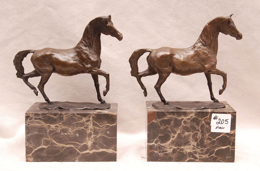 Louis-Albert Carvin (1860-1951).Good Pair of Patinated: Louis-Albert Carvin (1860-1951).Good Pair of Patinated Bronze horses on a Variegated Marble Bases. Cir: 1900's. Both signed L. Carvin on base. 8" h x 7" w. German collector