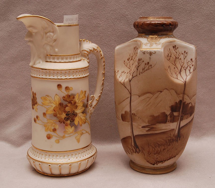 Worcester pitcher with mask spout, 7"h and Imperial: Worcester pitcher with mask spout, 7"h and Imperial Nippon vase, 6 3/4"H.