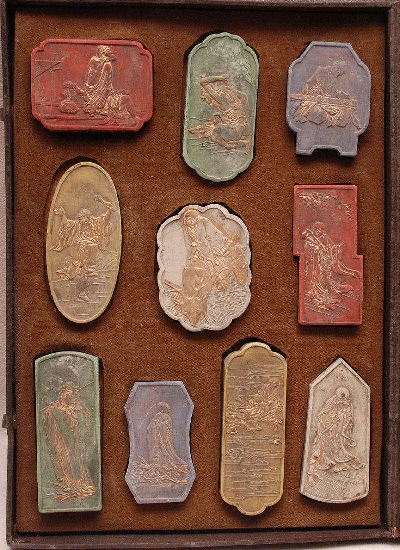 10 Chinese ink blocks in original case, case is 11 1/2": 10 Chinese ink blocks in original case, case is 11 1/2" L x 8 1/4" W