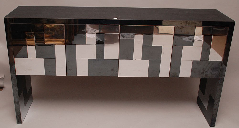 PAUL EVANS (unsigned attributed to) Modern Black &: PAUL EVANS (unsigned attributed to) Modern Black & Chrome Plated Credenza/Sideboard, 36"h x 66"w x 16"d Prov.Ft. Lauderdale estate consignors mom always told him it was P.Evens