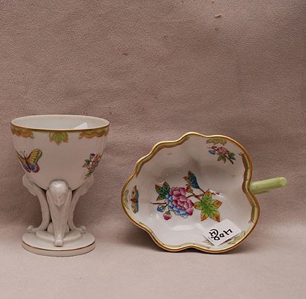2 Herend pieces, figural cup (4 1/4"h x 3 1/4"dia) and: 2 Herend pieces, figural cup (4 1/4"h x 3 1/4"dia) and small bowl (5 1/2"h)
