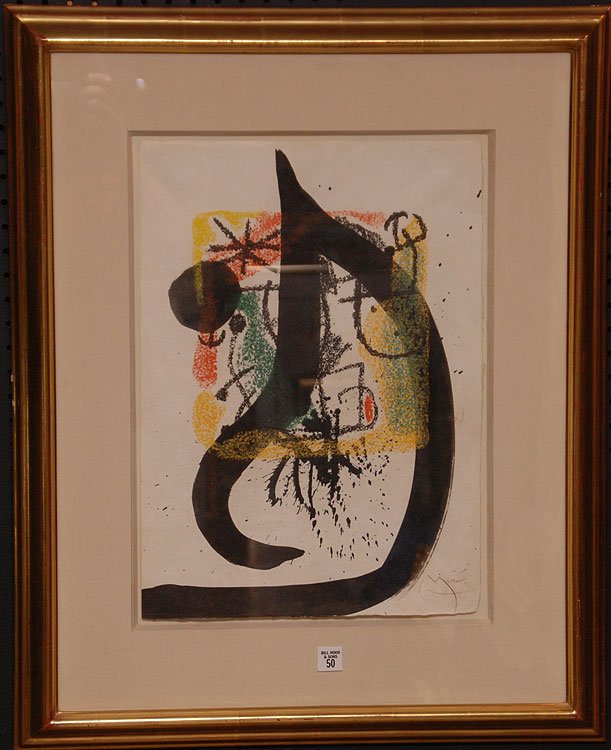 Joan Miro (Spain 1893 - 1983) Ink Drawing over: Joan Miro (Spain 1893 - 1983) Ink Drawing over Lithograph, "Les essencies de la terra" 1969, 19-1/2" x 14" , signed lower right, has a Richard Grey Chicago Gallery label on verso