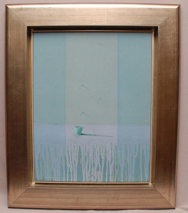 Felix Perdomo (Venezuelan 20th Century) oil on canvas,: Felix Perdomo (Venezuelan 20th Century) oil on canvas, Modern Tea Cup Painting, 23" x 18"