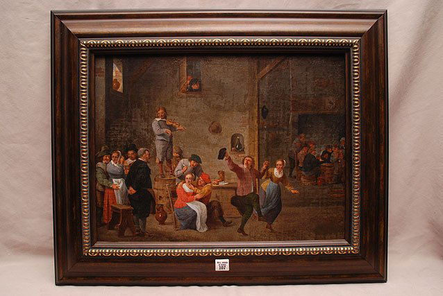 18th/19th Century Dutch School oil on relined canvas,: 18th/19th Century Dutch School oil on relined canvas, Tavern Interior, approx. 15" x 19"