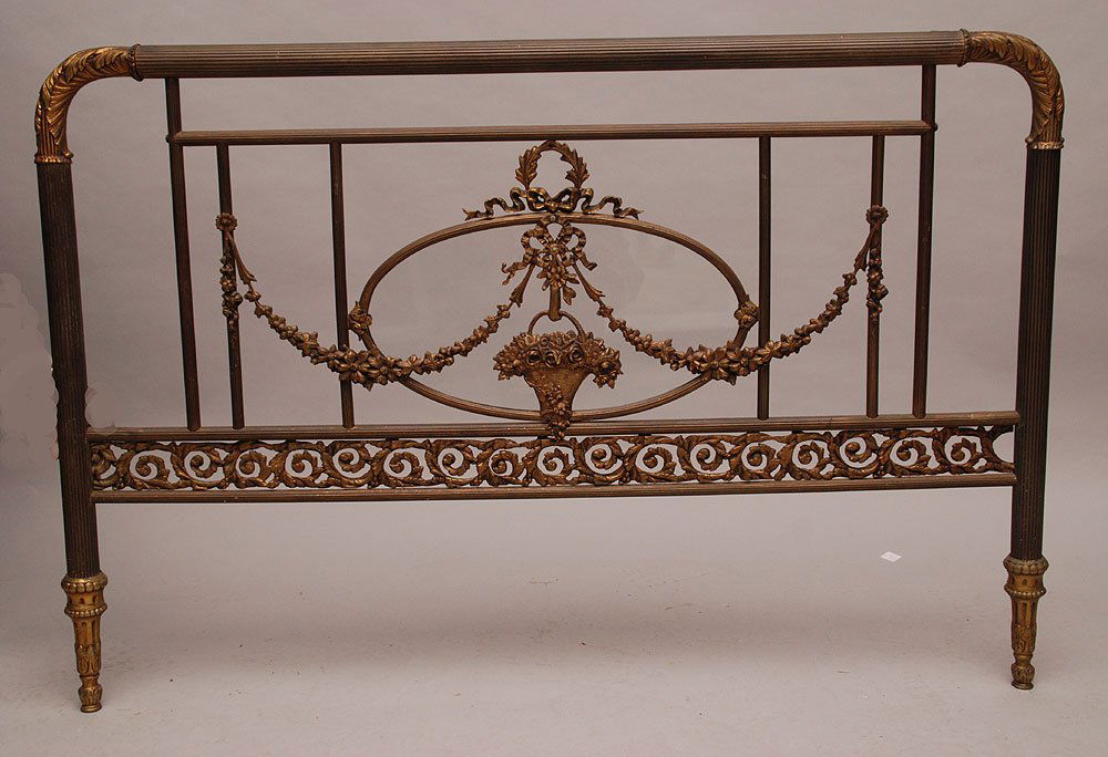 French style brass decorated headboard, 44"w: French style brass decorated headboard, 44"w