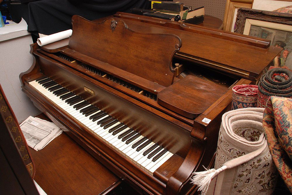 Baby Grand Piano player, Wm. Knabe & Co, Baltimore,: Baby Grand Piano player, Wm. Knabe & Co, Baltimore, turn of the century, 10 music rolls and piano bench with contents (appears to be original to the piano)