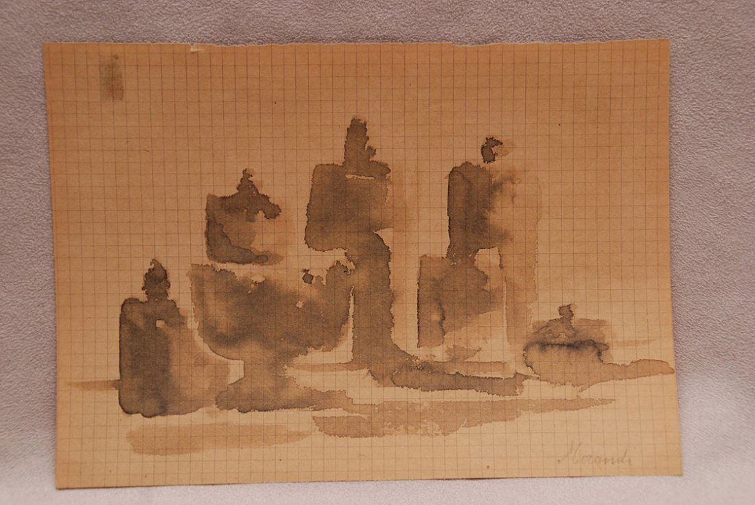 Giorgio Morandi, attrib. (Italian 1890-1964) still: Giorgio Morandi, attrib. (Italian 1890-1964) still life, watercolor, signed and bears inscription on reverse, size 5 Â¾ x 8 ? "