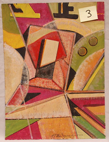 Konstantin Medunetsky (Russian: Konstantin Medunetsky (Russian 1899-1935) constructivist composition, gouache on paper, signed in Cyrillic, Russian/Soviet stamp on reverse, size 15 ¾ x 11 ¾ “