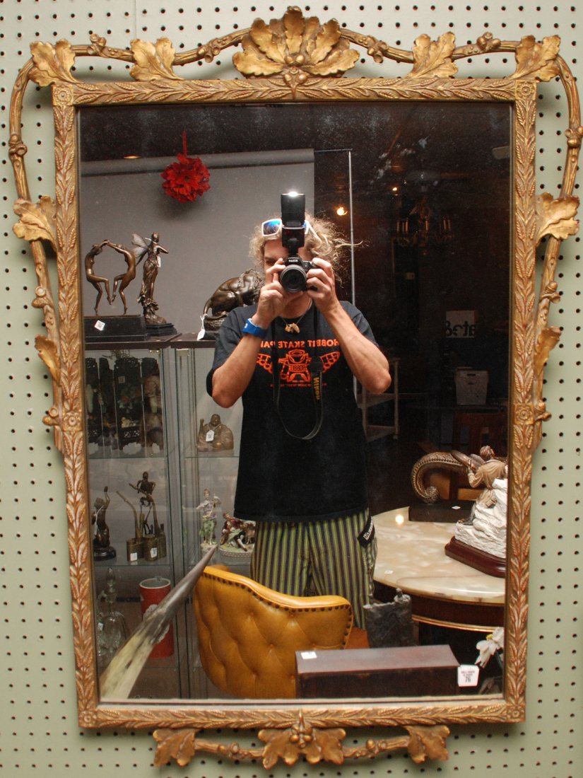 Gilded mirror oak leaf, and acorn motif, 41"h x 29"w: Gilded mirror oak leaf, and acorn motif, 41"h x 29"w