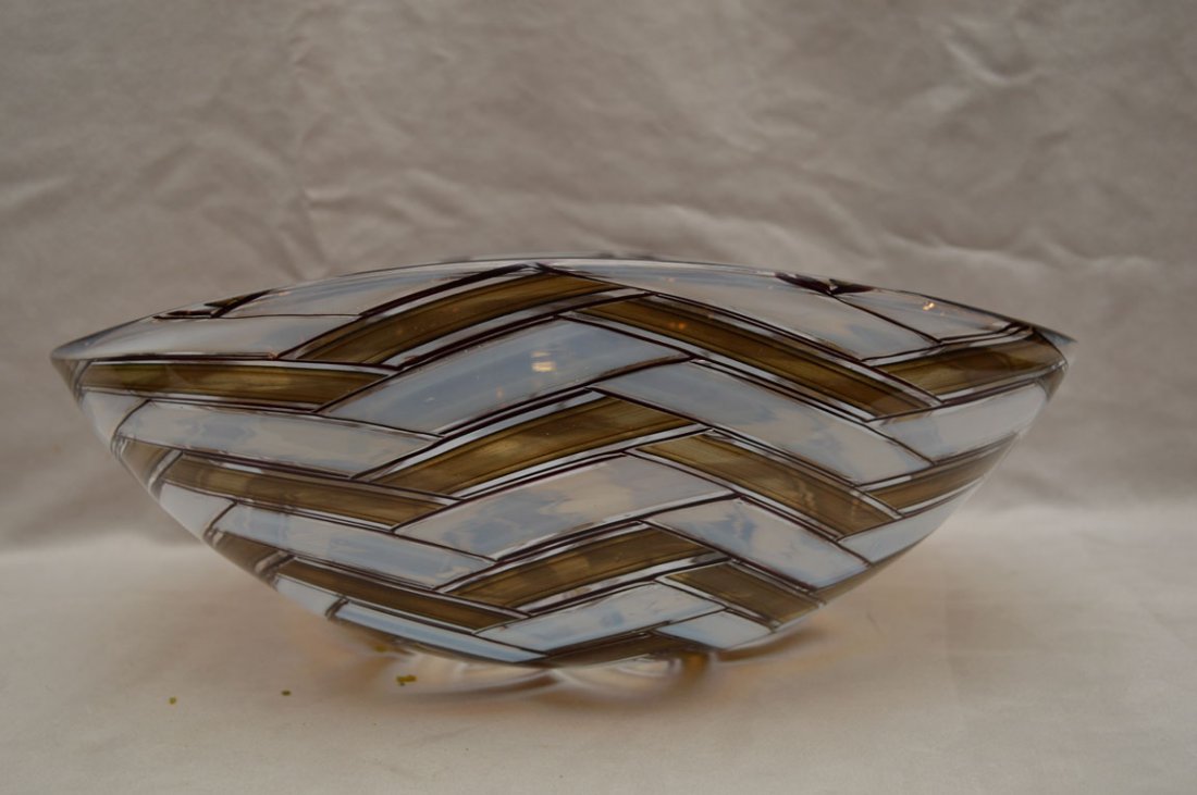 Modern Large Murano bowl, swirled brown to clear,: Modern Large Murano bowl, swirled brown to clear, inscribed on bottom Barovier toso, 6 1/2"h x 16 1/4"dia