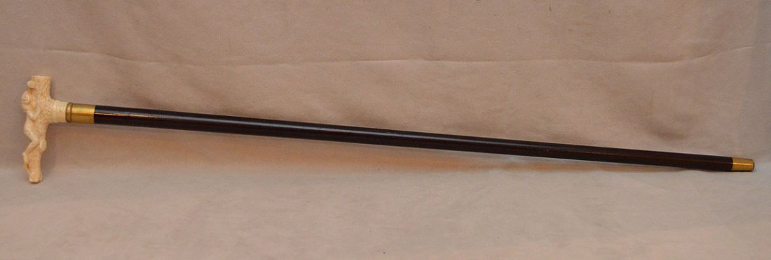 Walking stick with marine ivory/bone woman handle, 35: Walking stick with marine ivory/bone woman handle, 35 1/2"L