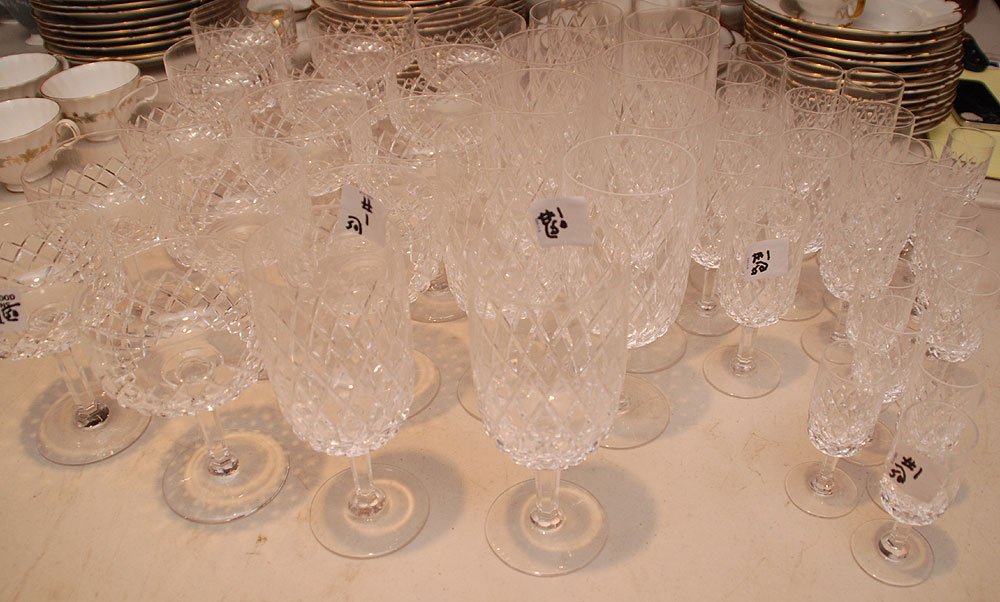Orrefors stemware, 50pc. Set, incl; 13 tall stemmed: Orrefors stemware, 50pc. Set, incl; 13 tall stemmed goblets, 7 sherbets, 13 short stemmed, 18 cordials, 8 wines (one with chip)