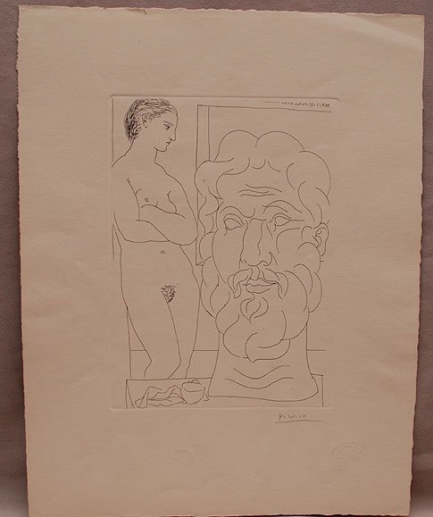 Pablo Picasso (Spanish, 1881-1973), Modele et grande: Pablo Picasso (Spanish, 1881-1973), Modele et grande tete sculptee (from La Suite Vollard), 1933, etching, from the edition of 310, signed in pencil lower right, published by A. Vollard 1939, 10 5/8" 