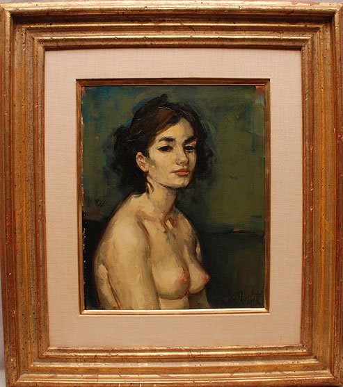 Jan De Ruth (New York / Czech Republic 1922 - 1991): Jan De Ruth (New York / Czech Republic 1922 - 1991) oil on canvas, Nude "Franceska", 16" x 13"