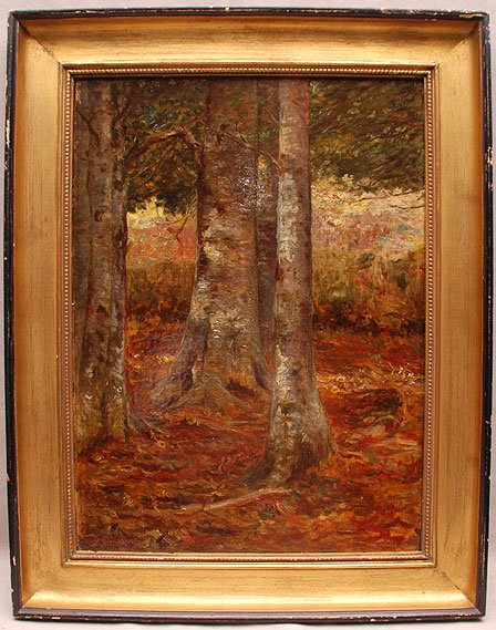 Benjamin Champney (American 1817 - 1907) , wooden: Benjamin Champney (American 1817 - 1907) , wooden landscape, oil on canvas, 19 1/2"x14"