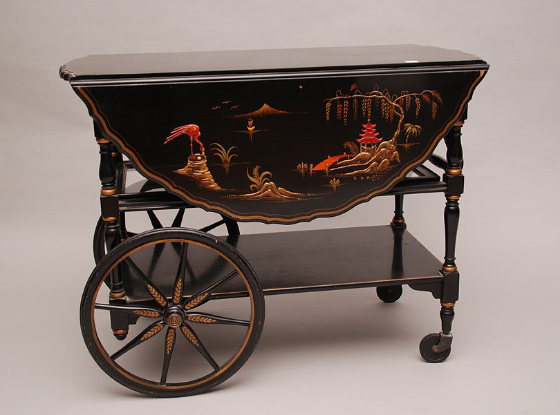 Tea cart, drop leaf oriental style with drawer: Tea cart, drop leaf oriental style with drawer
