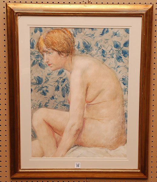 Juan Emilio Hernandez Giro (Cuban, 1882-1967): Juan Emilio Hernandez Giro (Cuban, 1882-1967) Watercolor, Nude Portrait, 25" x 18"