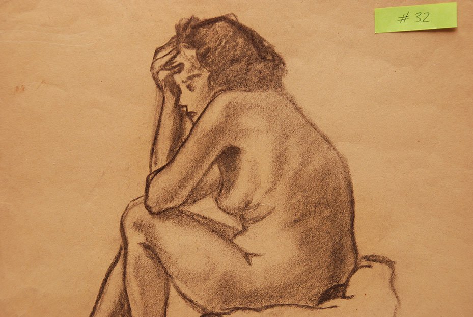 Jean Puy attrib. (1876-1960) double sided female nude: Jean Puy attrib. (1876-1960) double sided female nude studies, charcoal on paper, signed, size 18 ¼ x 13 “