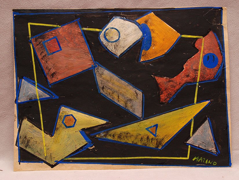 Marino Marini attrib. (Italian 1901-1980) abstract,: Marino Marini attrib. (Italian 1901-1980) abstract, gouache on paper glued to cardboard, signed “Marino”, size 7 ¾ x 10 ¼ “