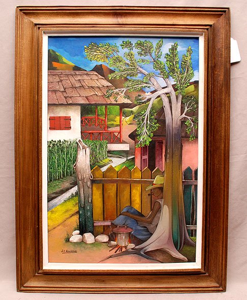 Jacques Enguerrand Gourgue (Hatian 1930 - 1996) oil on: Jacques Enguerrand Gourgue (Hatian 1930 - 1996) oil on canvas, man under tree, 24" x 16"