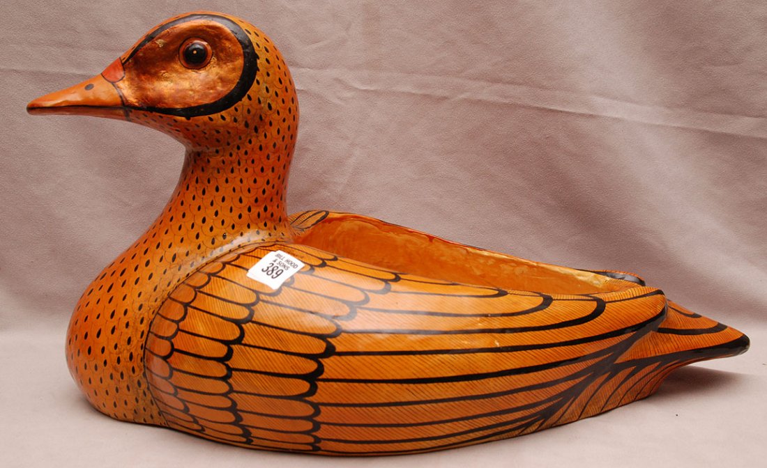 Duck, paper mache, signed Sergio Bustamante, 11"h x: Duck, paper mache, signed Sergio Bustamante, 11"h x 19"w