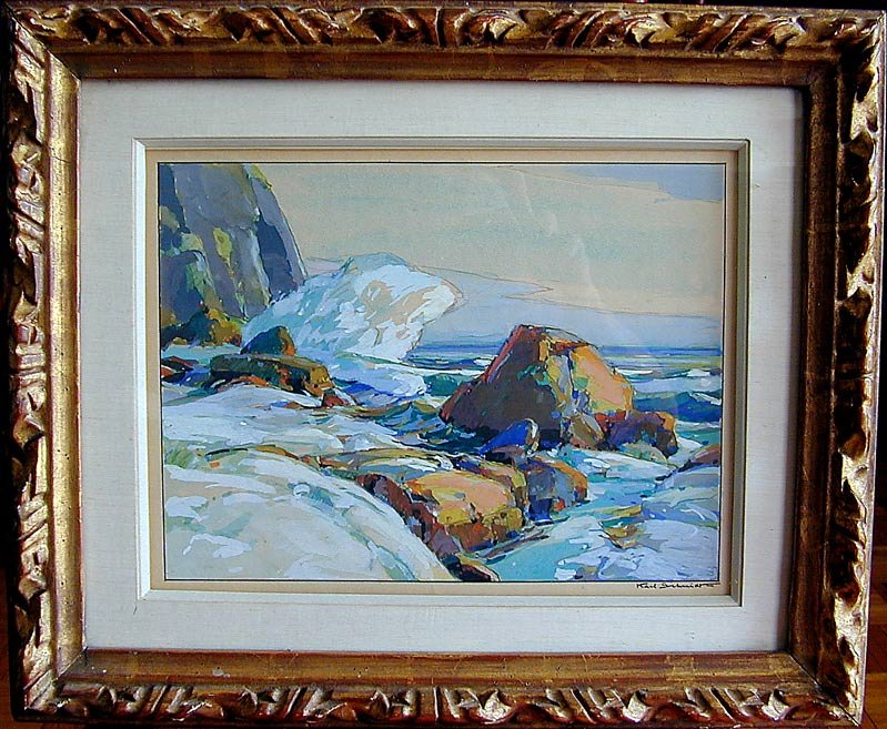 Karl Schmidt (Amer 1890-1962) W/C A rocky coastline: Karl Schmidt (Amer 1890-1962) W/C A rocky coastline with crashing waves; signed lower right; image: 9.5" x 12.5".