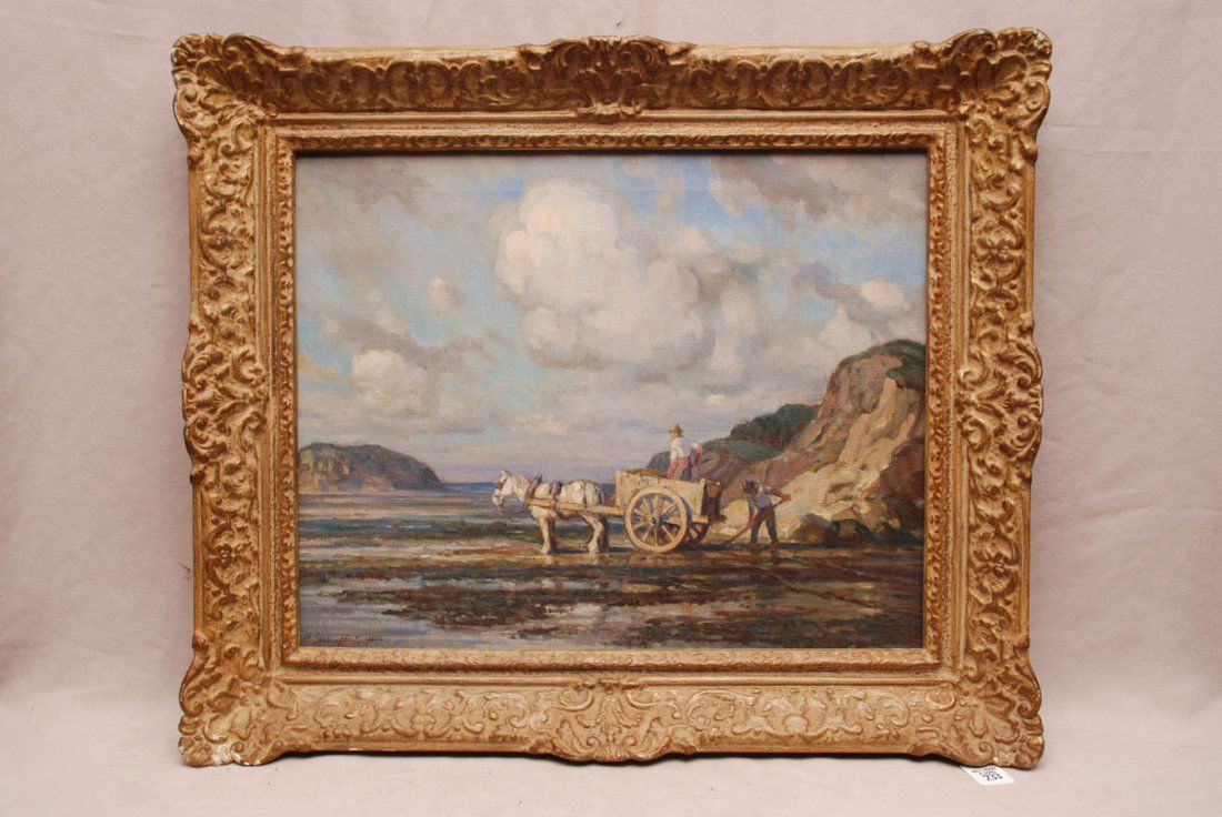 Dutch School ca. 1940's signed illegibly, oil on canvas: Dutch School ca. 1940's signed illegibly, oil on canvas, Horse and Cart, approx. 16" x 20"